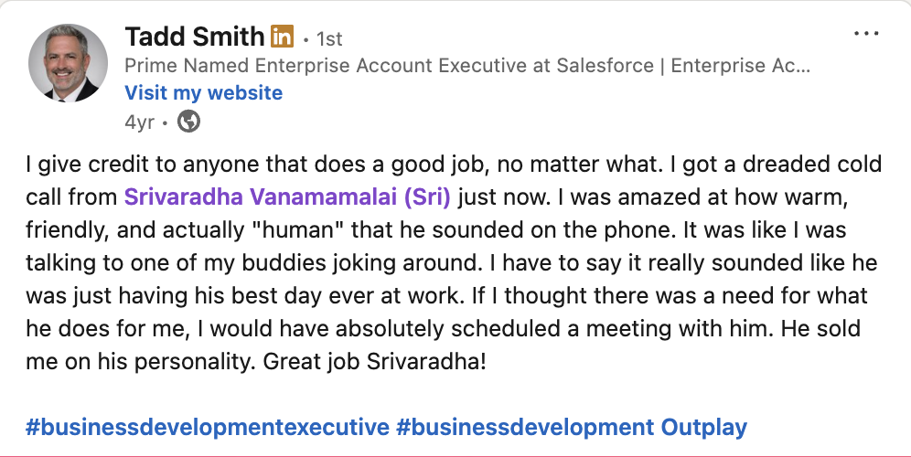 Tadd Smith (Salesforce) on a cold call from Sri