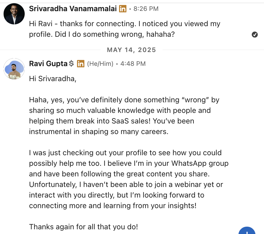 Ravi Gupta DM on Sri shaping SaaS sales careers