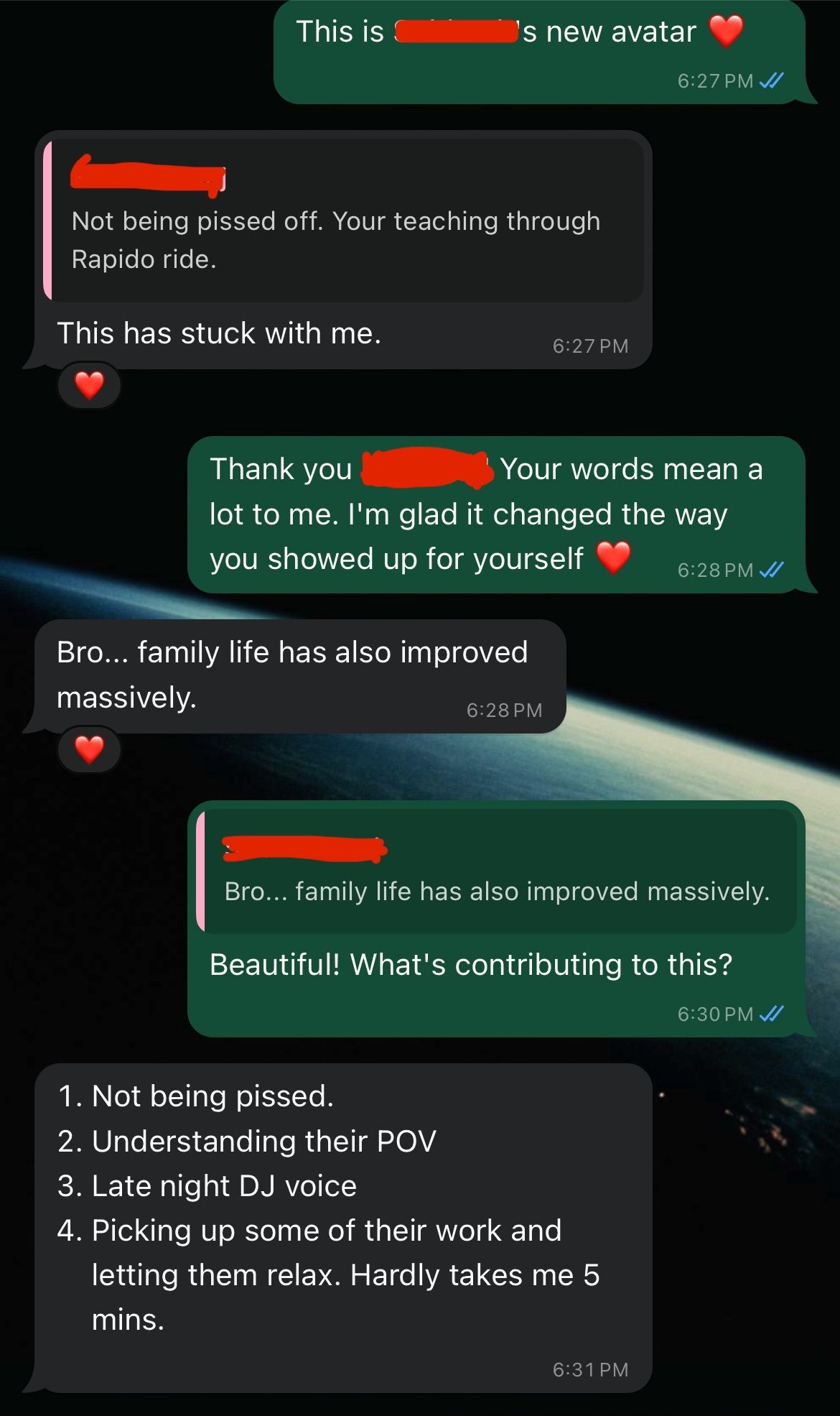 Student message: family life improved massively